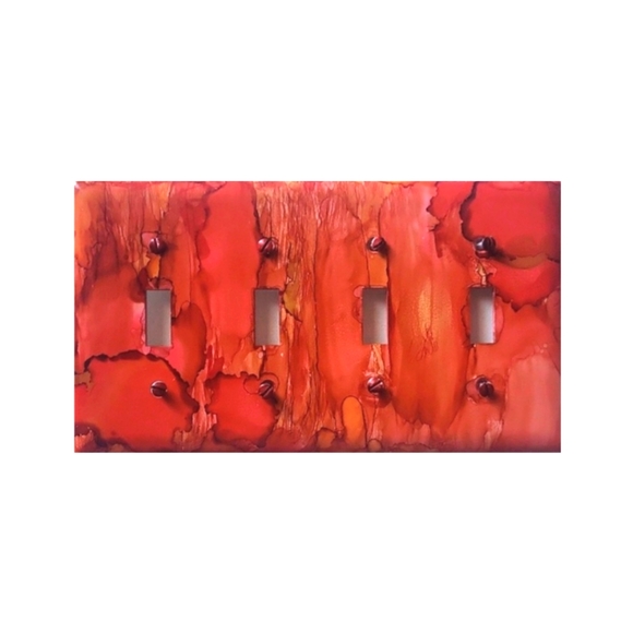 Hand Crafted Other - Hand Crafted Orange Red and Brown Abstract Design 4 Toggle Light Switch Plate